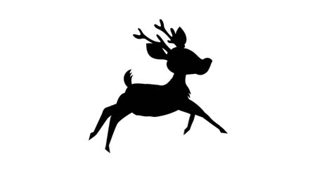 Digital-animation-of-black-silhouette-of-reindeer-running-against-white-background