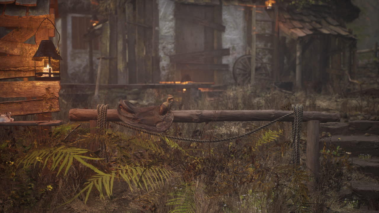 un viejo pueblo con casas en ruinas de madera