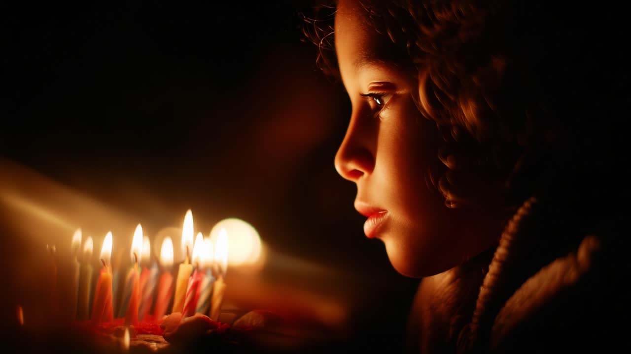 A Child's Enchantment: Capturing the Magical Moments as a Young Girl Gazes with Wonder at the Flickering Birthday Candles During a Beautiful Celebration of Life
