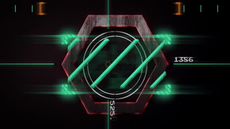 glowing green and red geometric animation elements in futuristic targeting interface