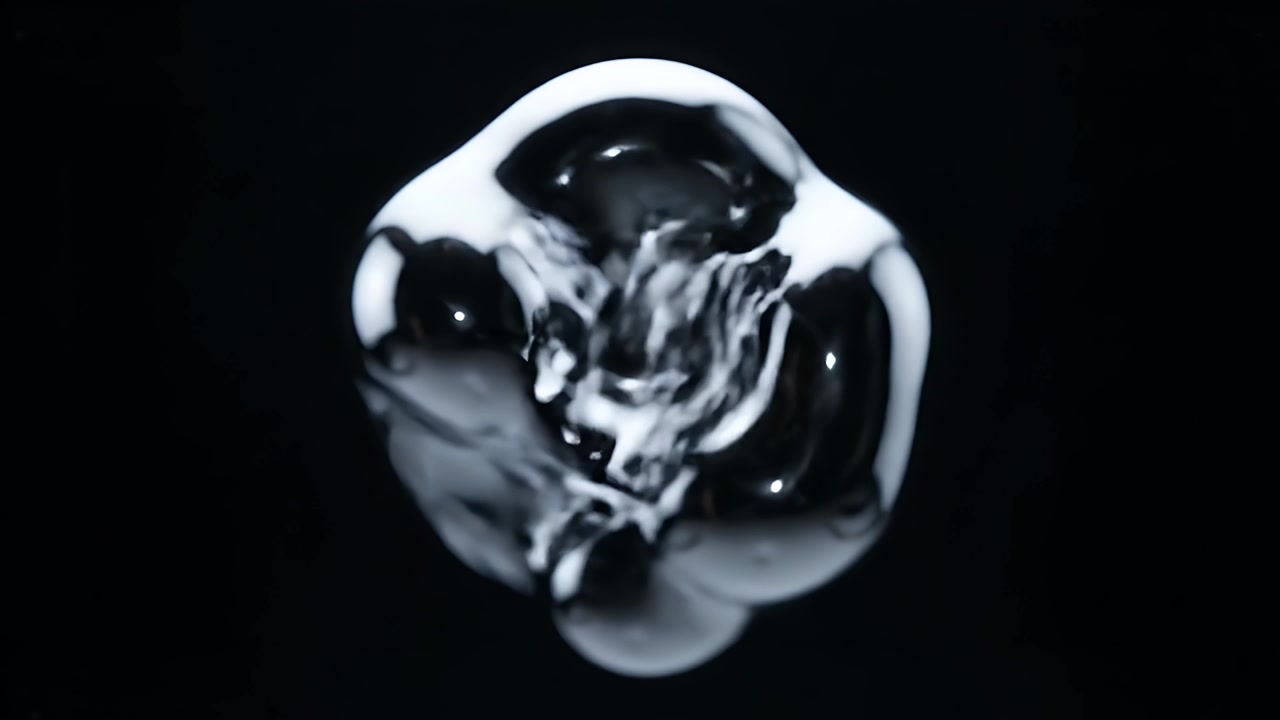 Abstract Liquid Metal Sphere Pulsing and Morphing on Black Background
