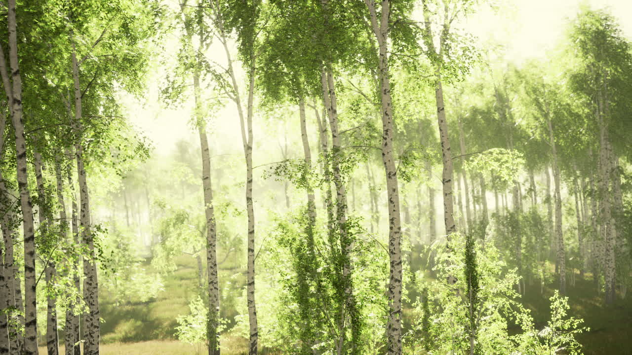 Spring in the birch grove forest