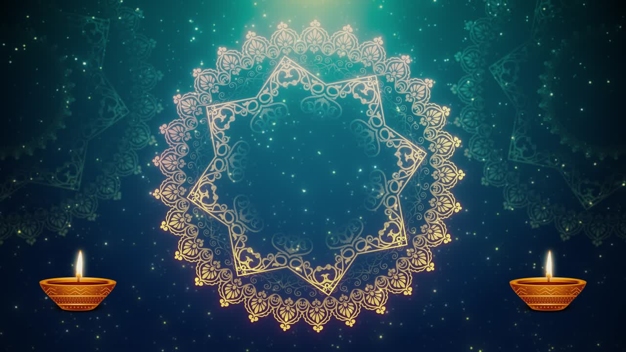 Sfondo del Festival Diwali delle Luci. Animazione elegante con lampade e particelle per celebrazioni.