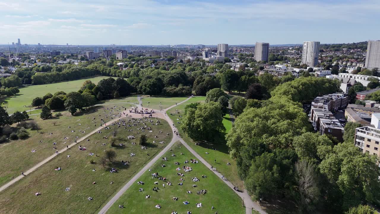 People on Primrose hill London UK drone,aerial summers day
