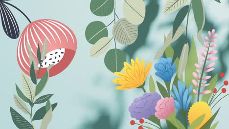 animation of colourful plants and flowers over shadows