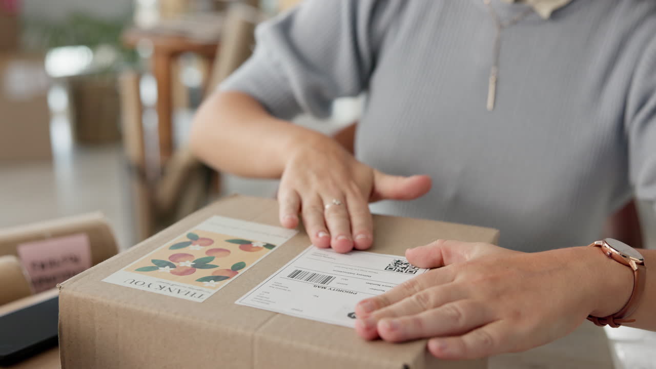 Woman packing a box for shipping
