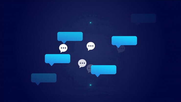 Chatové bubliny a zářící kruhy, animace digitální komunikace