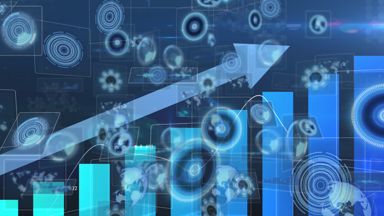 animación del procesamiento de datos y pantallas móviles