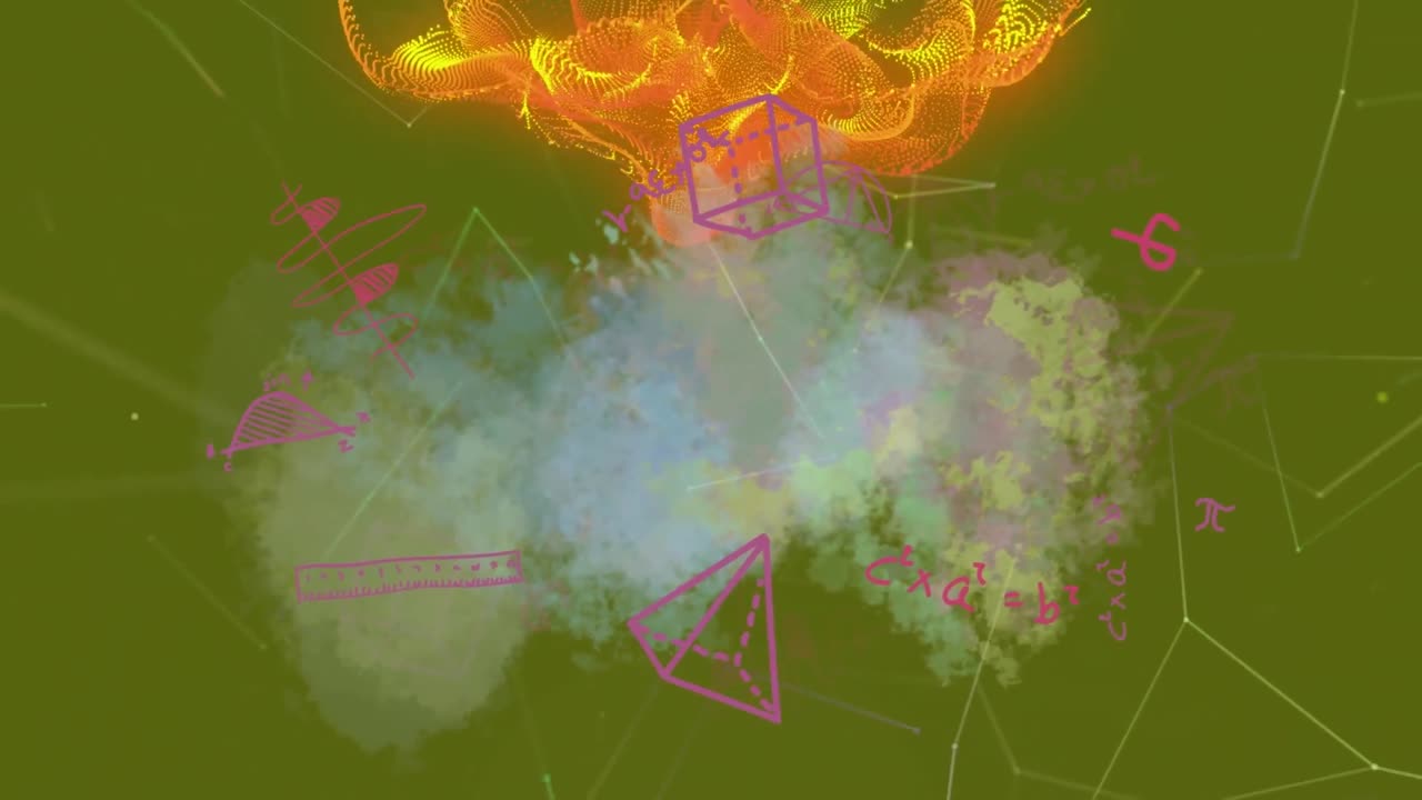 animación de dibujo matemático y energía sobre fondo verde