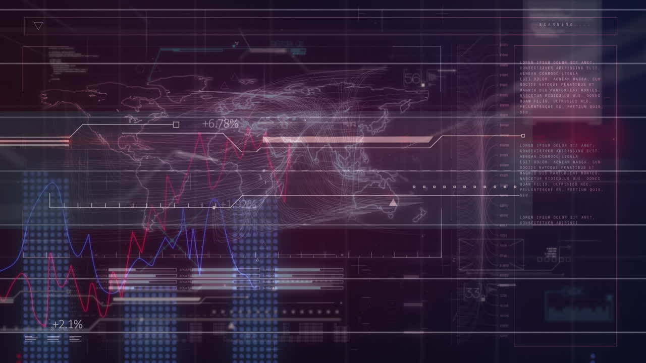 Animation of data processing over world map