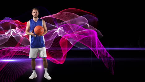 animation of basketball player holding ball over light trails