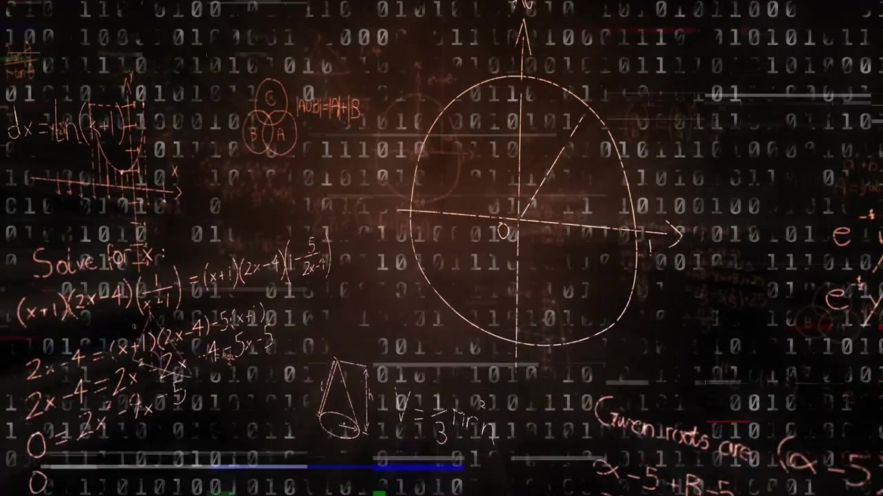 Faint axes emerging on binary field starting chalk math appearing, shifting, layering, showing data