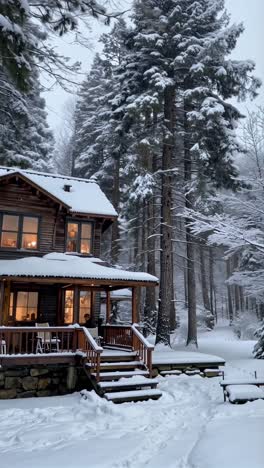 snowy winter cabin in the forest