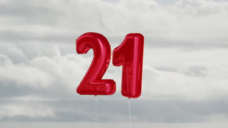 animation of a number one red balloon over sky in the background.