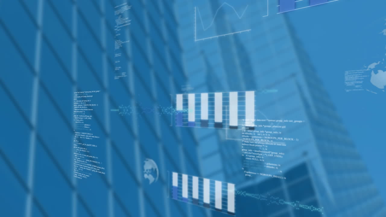 Animation of data processing over cityscape