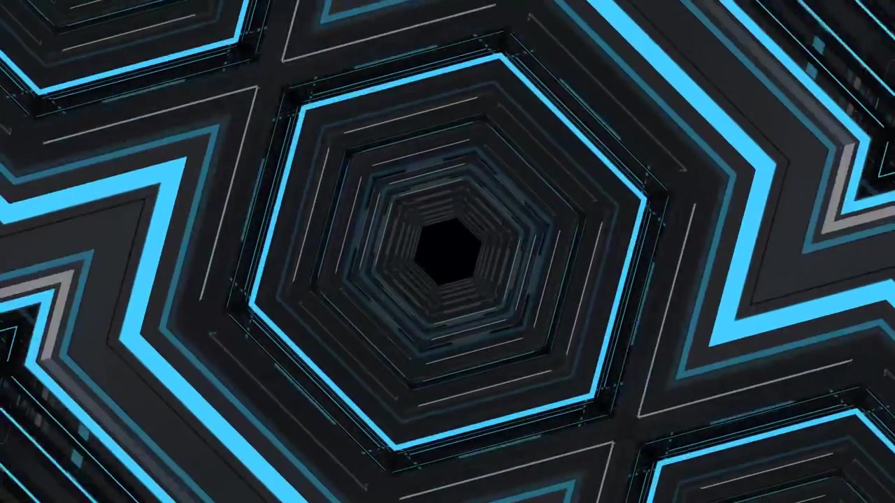 Abstract Tunnel of Glowing Blue Hexagonal Shapes