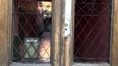 Door-to-the-lattice-with-a-mailbox,-corridor