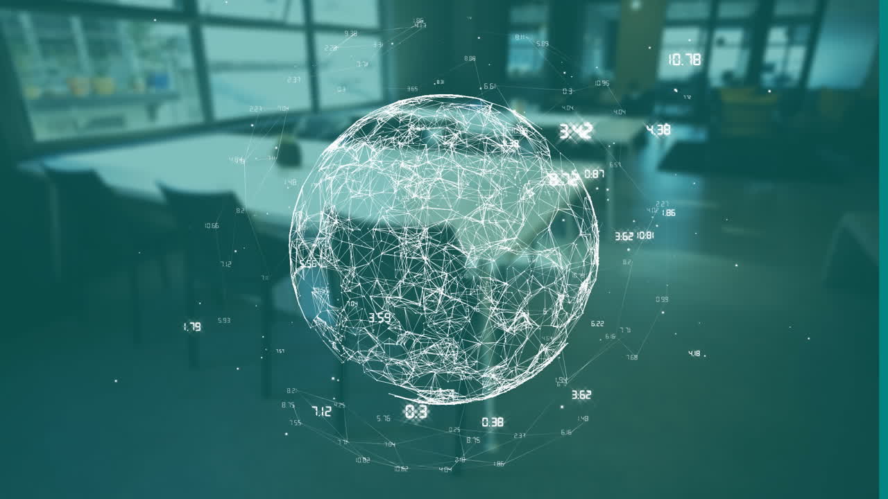 네트워크 연결을 가진 디지털 글로브, 현대적인 사무실 설정에 대한 애니메이션