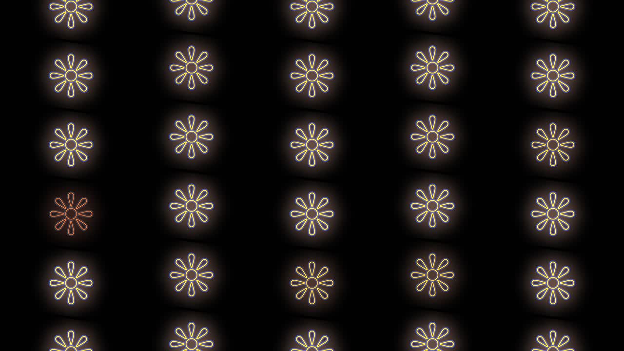 Pulsing gold summer flowers pattern with neon light in casino style