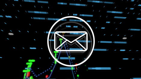 email icon animation over digital data and graphs on dark background