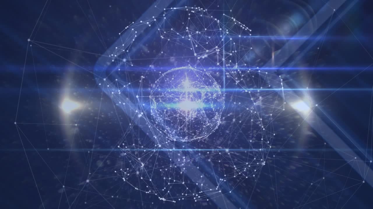 Animazione di rete di connessioni e globo su una mano