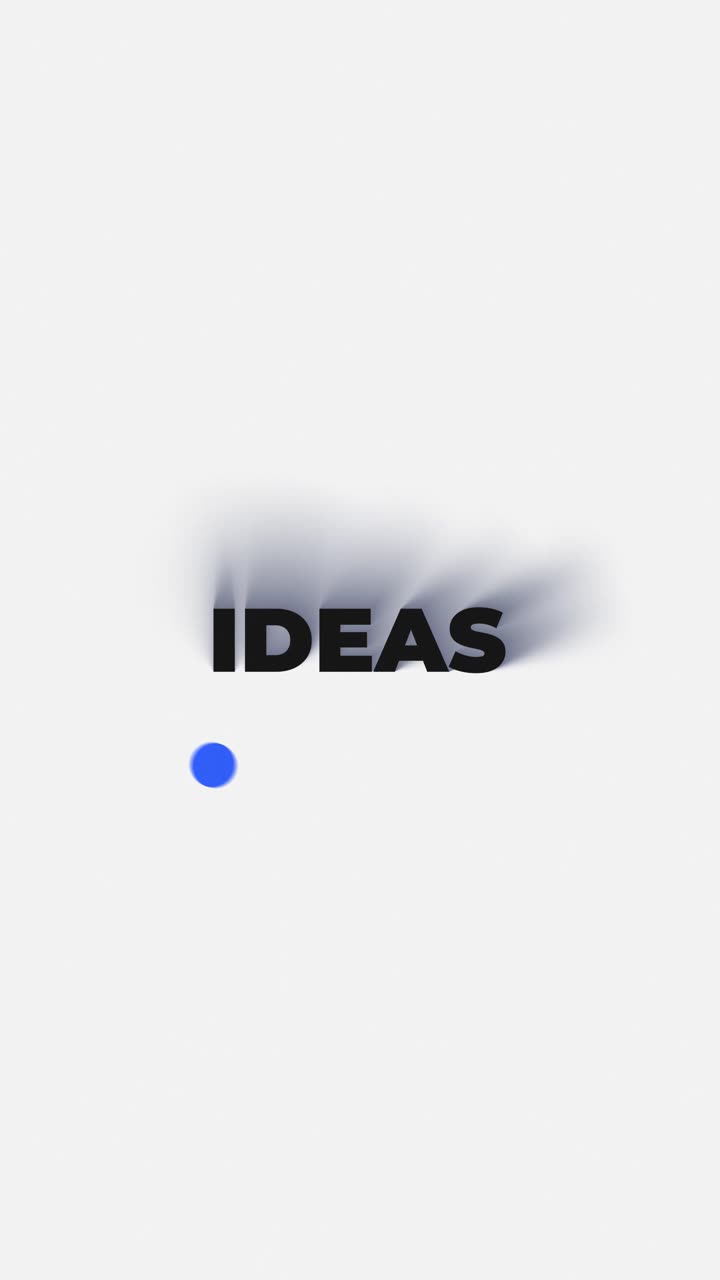Grafica in movimento verticale 4K creativa della parola IDEE. Stile professionale pulito con effetto di luce blu e loop continuo per i social media aziendali