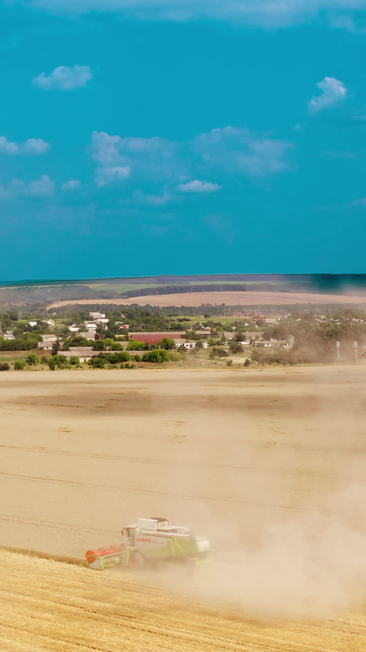 Wheat farm with combine harvester