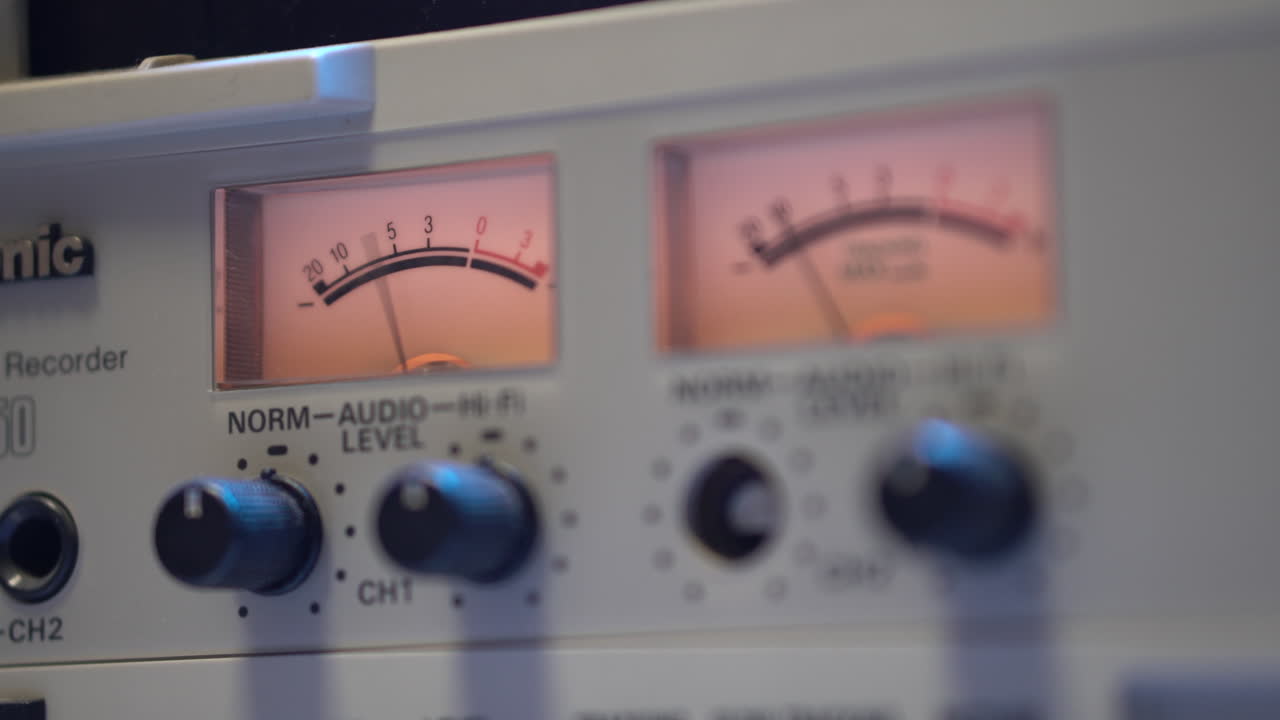 VU Meters of Audio Levels on Professional Player From 1990's, Close Up