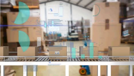 animación del procesamiento de estadísticas sobre cinta transportadora con cajas