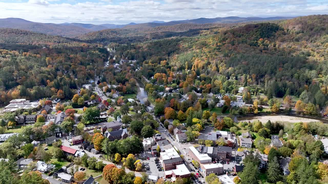 aerial high over woodstock vermont in new england