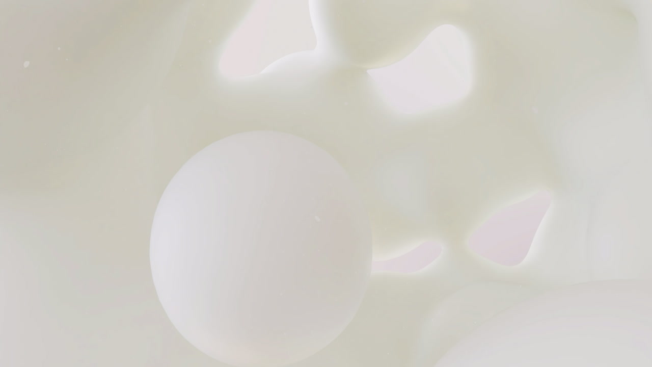 Animating abstract white shapes and spheres in motion