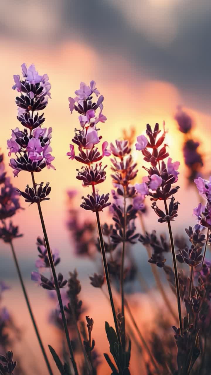 A Beautiful Sunset Over Lavender Fields: Captivating Blossoms Embracing the Vibrant Colors of Dusk and Nature's Serenity