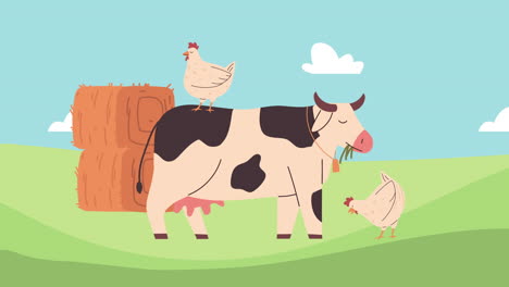 animación de personajes de animales de la vaca de granjero