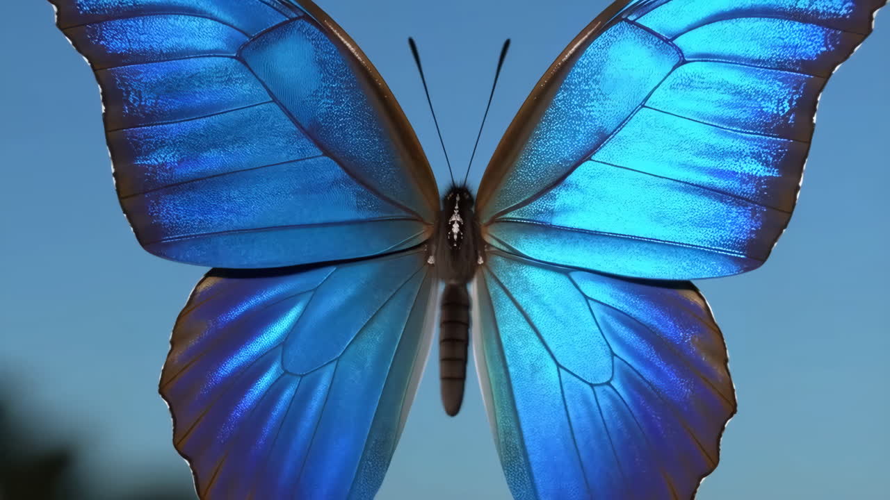 Primo piano di una farfalla Morpho blu