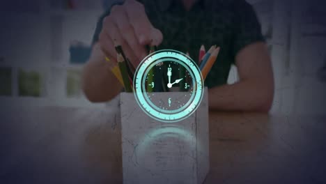 animación de reloj y moléculas sobre la gente studding