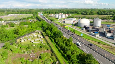 paintball park near city road in austria - aerial shot