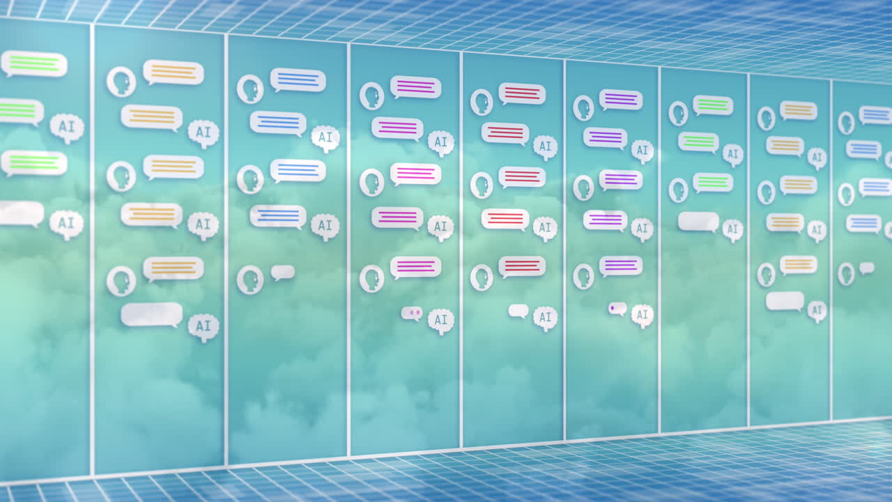 Animation of online ai chat processing over clouds