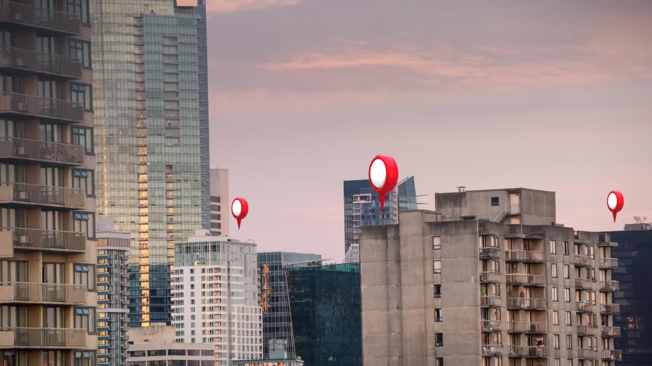 pines de ubicación sobre el paisaje urbano