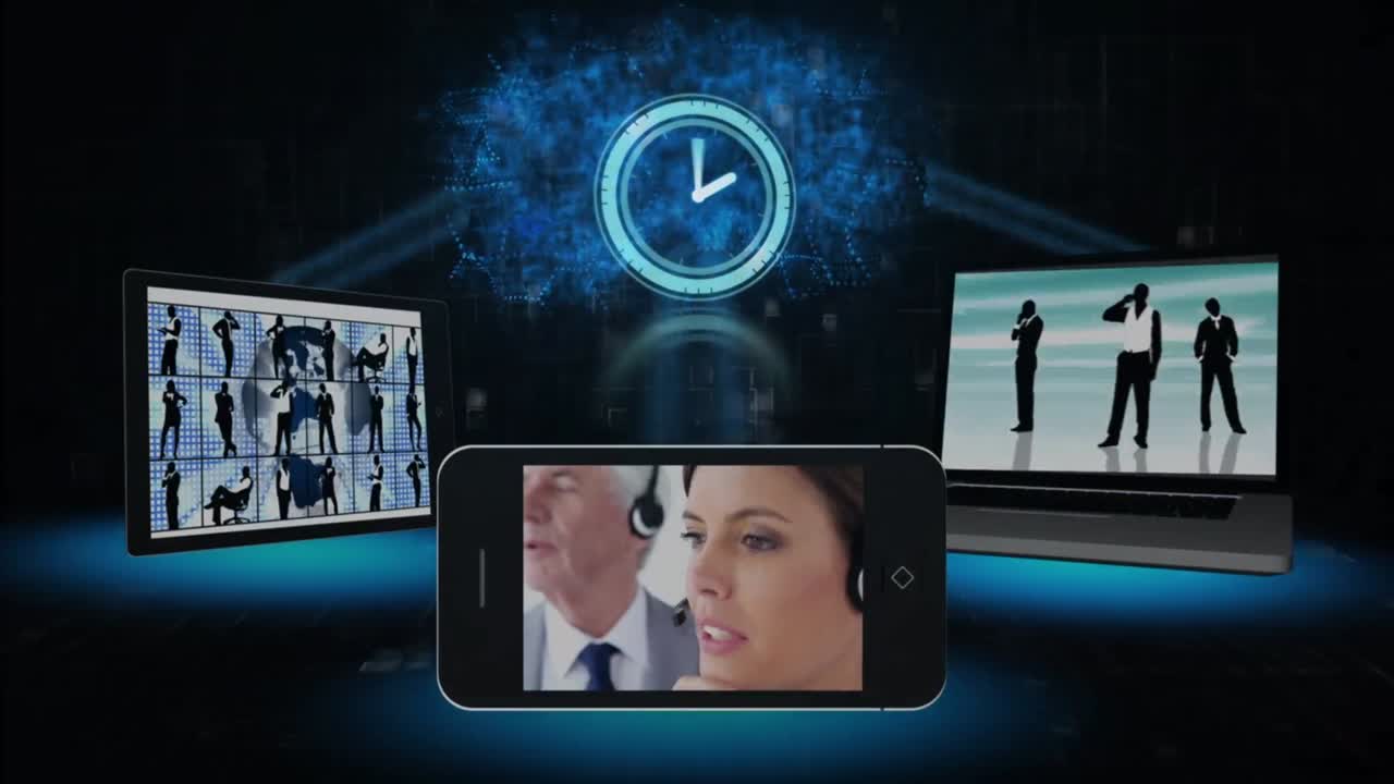 다양한 사업가들과 함께 시계를 움직이는 기술의 애니메이션