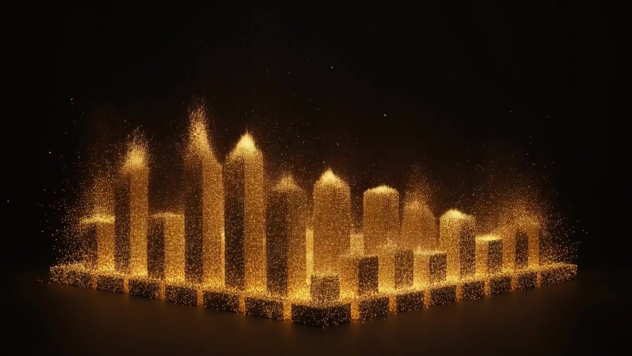 Dynamic Golden Blocks with Sparkling Particles on Black