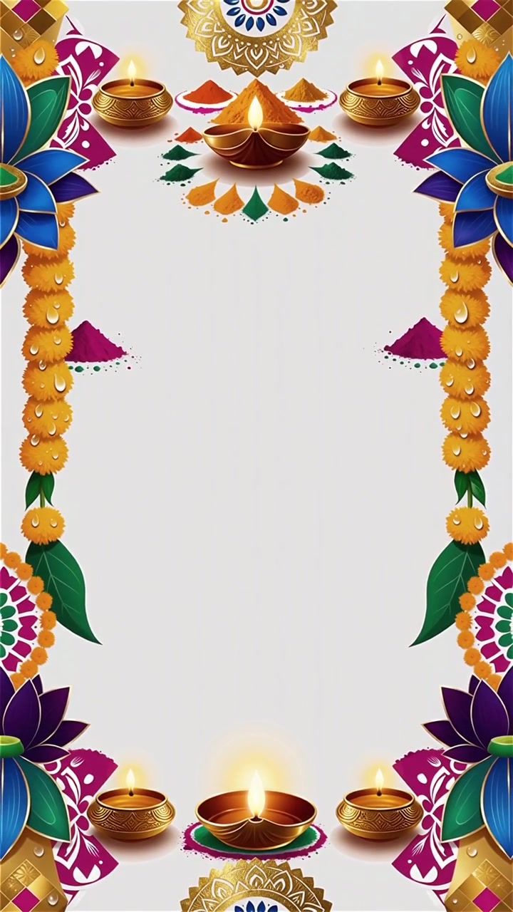 Sfondo Diwali con Diyas luminosi, Rangoli e fiori di loto