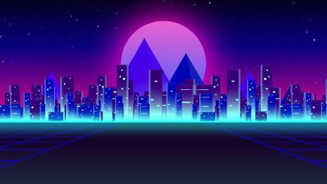 animación de la carretera con cielo azul y rosa por la noche