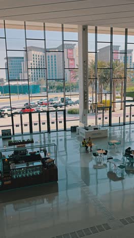 modern building interior with city view