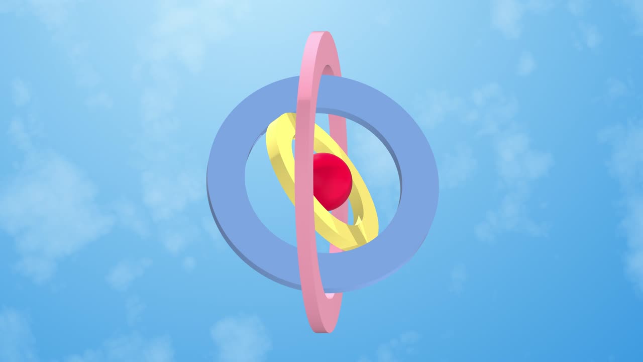 다채로운 반지와 하늘의 구. 추상적인 3d 애니메이션.