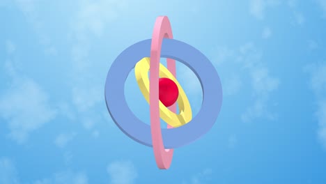 anillos coloridos y esfera en el cielo. animación 3d abstracta.
