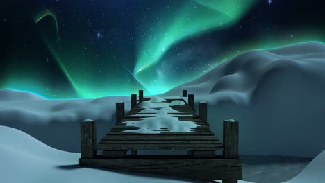 snow covered jetty during christmas time