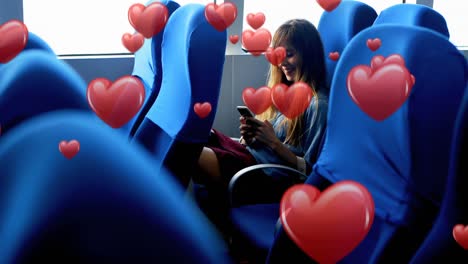 Woman-sitting-in-a-bus-while-texting-4k