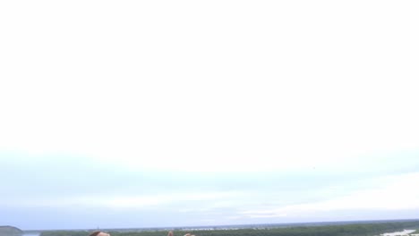 man enjoying a scenic view of a river from a hilltop