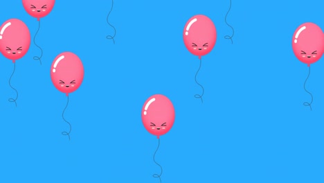 animation of pink balloons over blue background