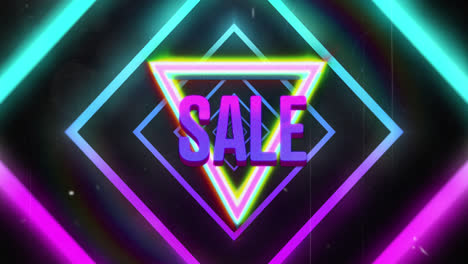 Animation-of-sale-and-neon-squares-on-black-background